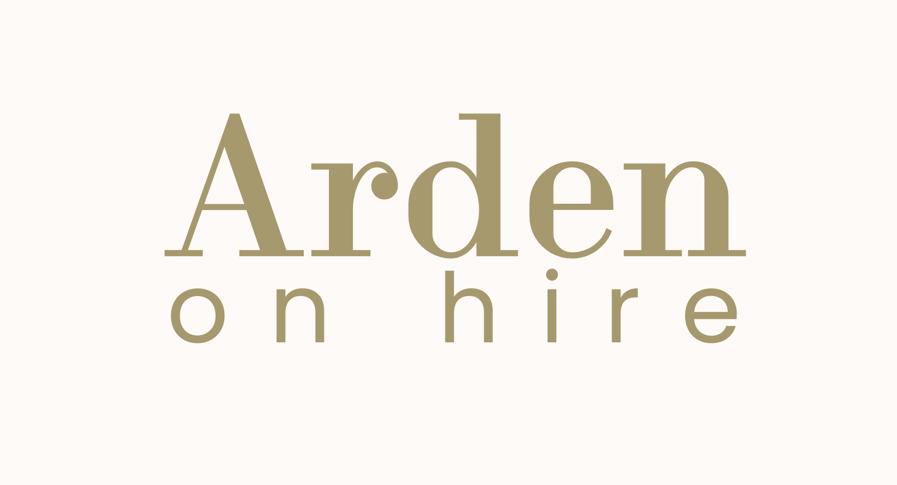 Logo with 'Arden on hire' text in gold on a beige background